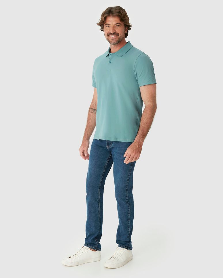 Camisa Polo Básica Masculina Gola Retilínea Em Piquet Stretch