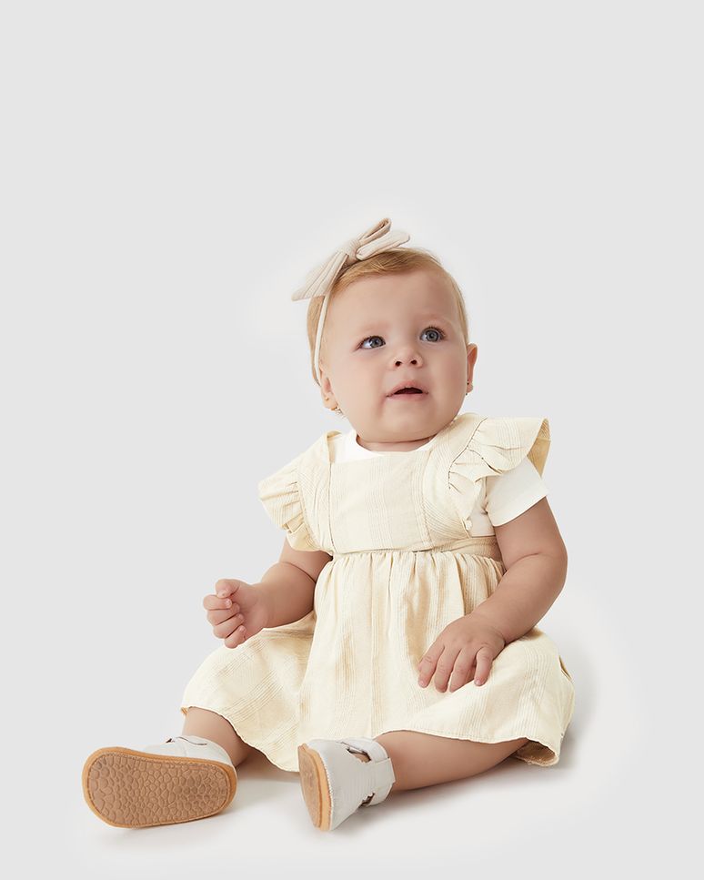 Conjunto Bebê Menina Body Algodão E Vestido Viscose Lurex - Carinhoso