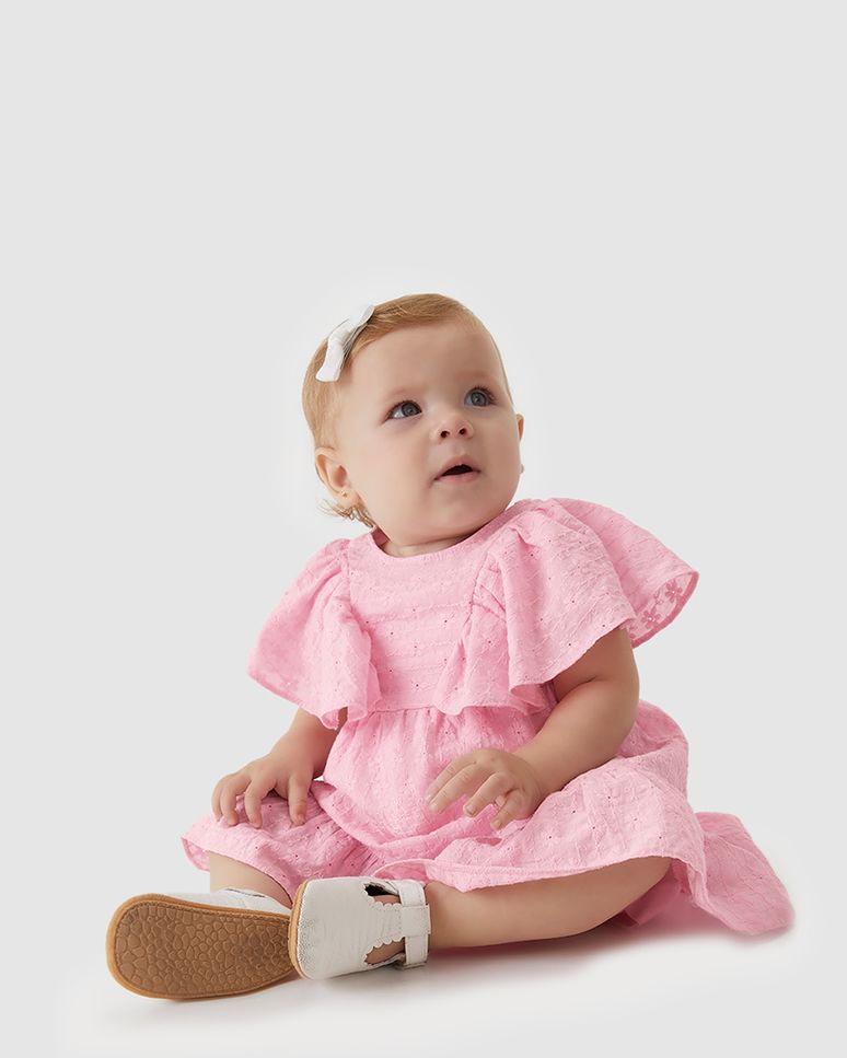 Conjunto Bebê Menina Vestido Tecido Bordado E Calcinha Algodão - Carinhoso