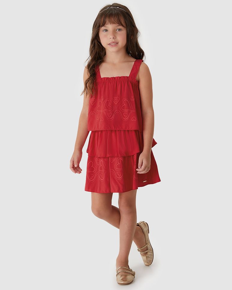 Conjunto Menina Blusa E Saia Com Detalhe Puff Em Viscose - Carinhoso