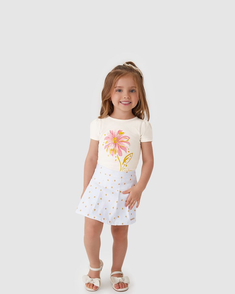 Conjunto Menina Blusa E Saia Estampa Poá Em Bengaline - Carinhoso