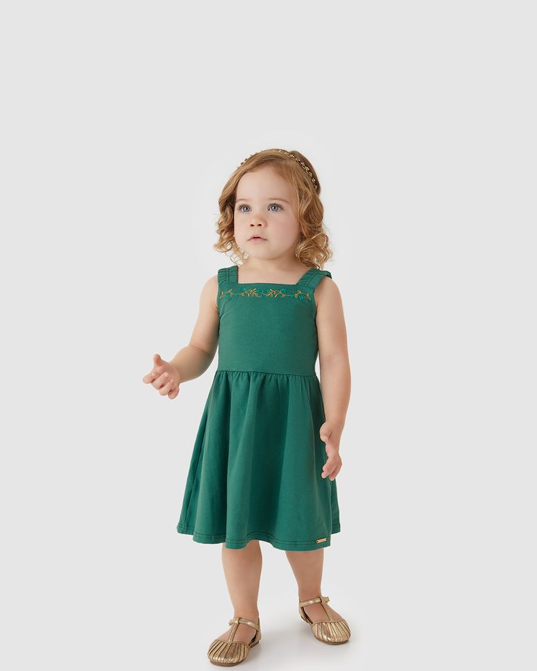 Vestido Menina Rodado Decote Com Bordado Em Algodão - Carinhoso