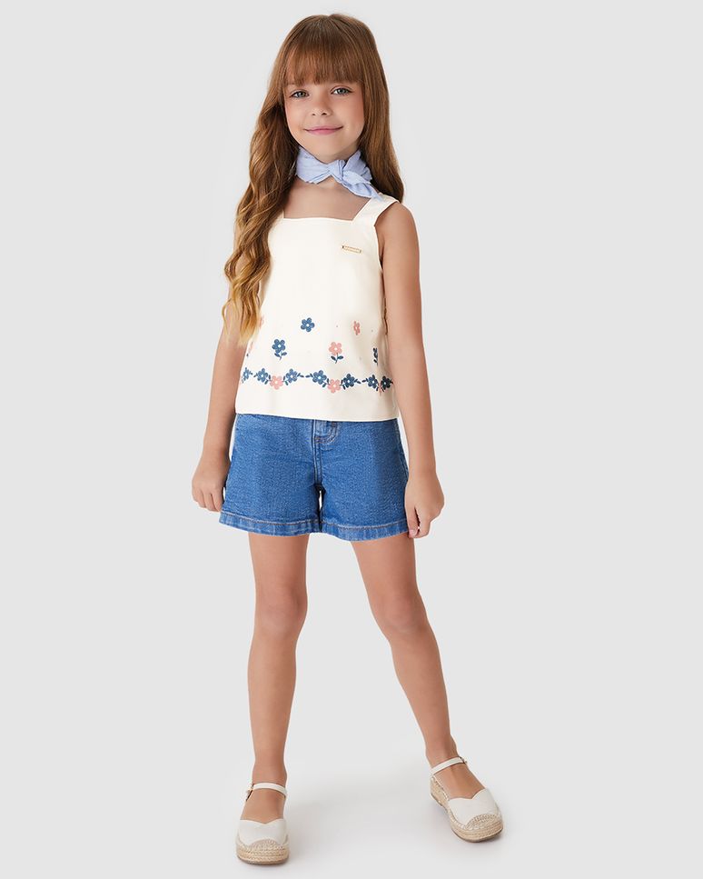 Conjunto Menina Blusa Estampa Puff Com Strass Em Crepe E Jeans - Carinhoso