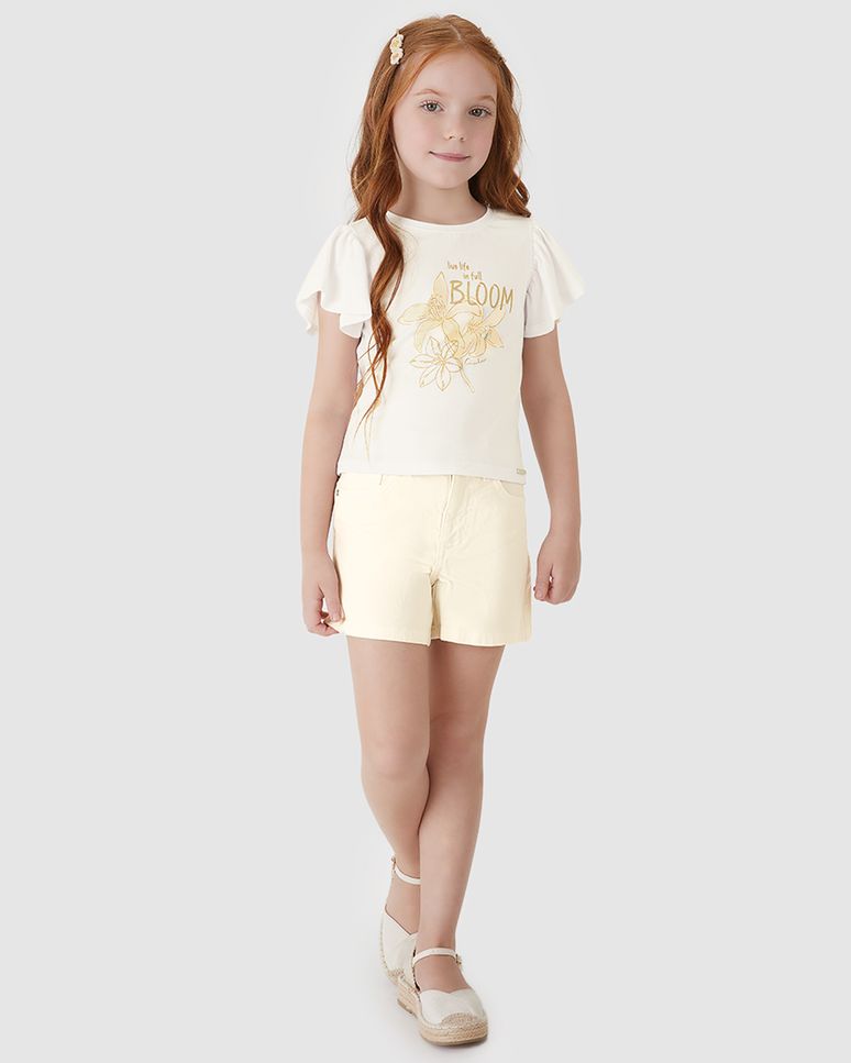 Conjunto Menina Blusa Live Life In Full Bloom Em Algodão - Carinhoso