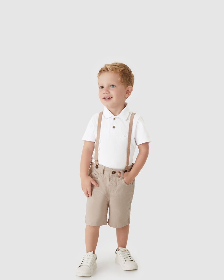 Conjunto Menino Camisa Polo E Bermuda Acompanha Suspensório - Carinhoso