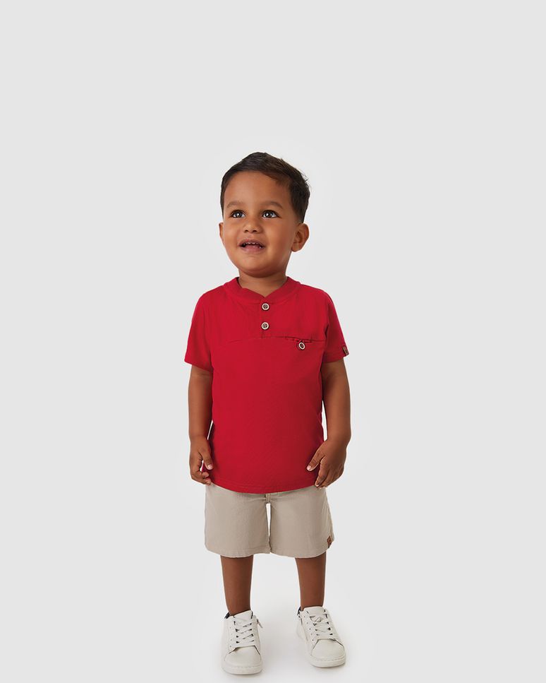 Conjunto Menino Camisa Peitilho Com Botões E Bermuda Em Algodão - Carinhoso