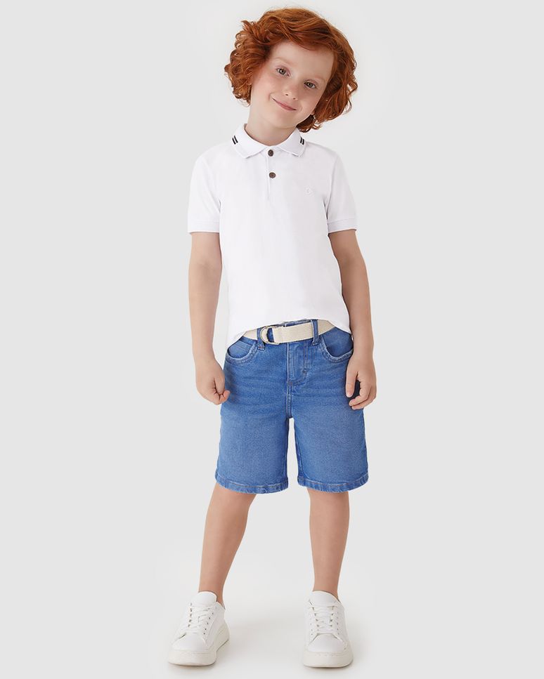 Bermuda Menino Acompanha Cinto Em Jeans Com Elastano - Carinhoso