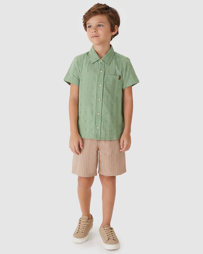 Camisa Menino Manga Curta Bolso Frontal Em Algodão - Carinhoso