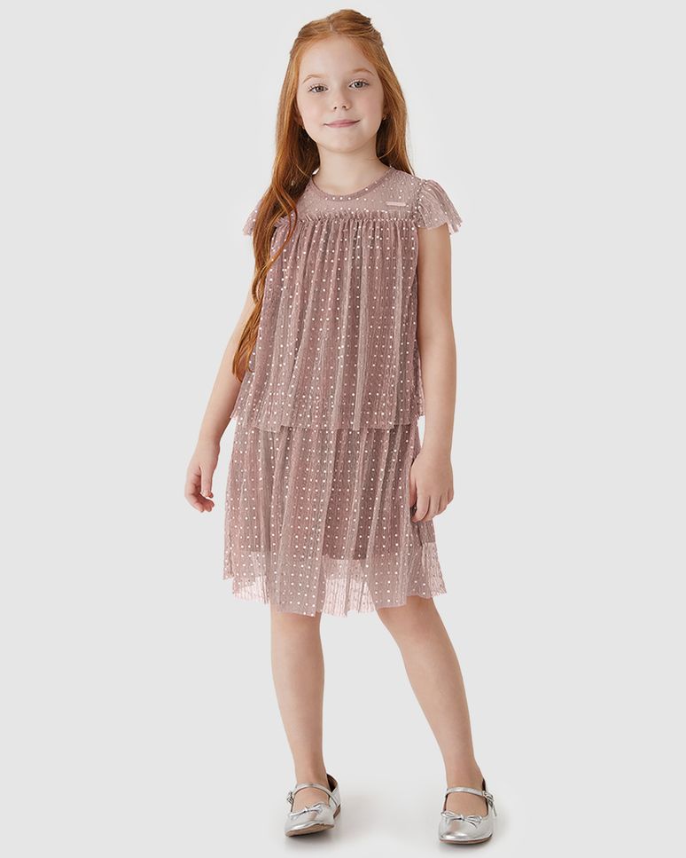 Vestido Menina Amplo Em Tule Com Lantejoula - Carinhoso