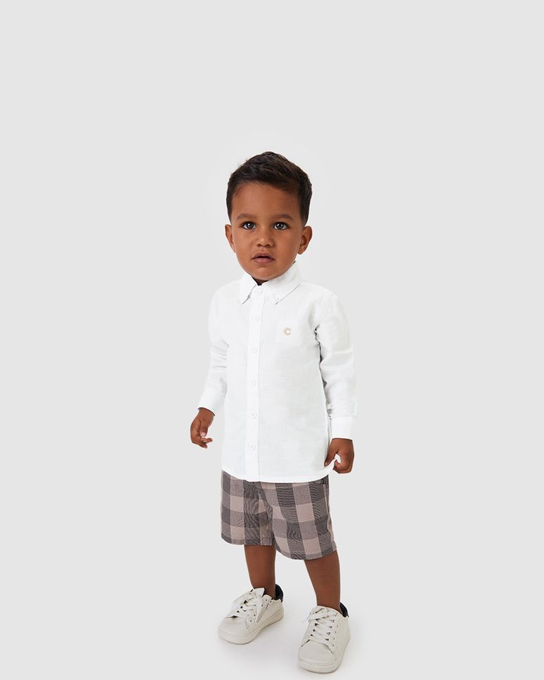 Conjunto Menino Camisa Manga Longa E Bermuda Estampa Xadrez - Carinhoso