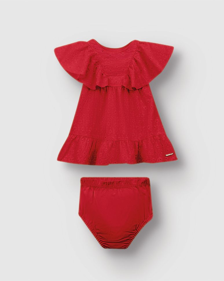 Conjunto Bebê Menina Vestido Tecido Bordado E Calcinha Algodão - Carinhoso