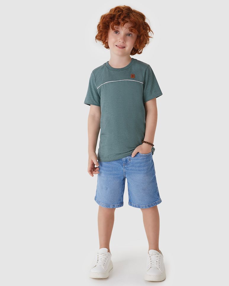 Camiseta Menino Detalhe Etiqueta Decorativa Em Malha Mesclada - Carinhoso