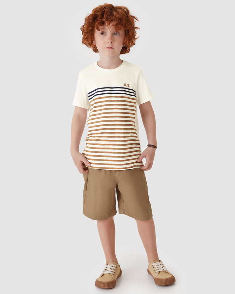 Conjunto Menino Camiseta Com Estampa Listras Em Algodão - Carinhoso