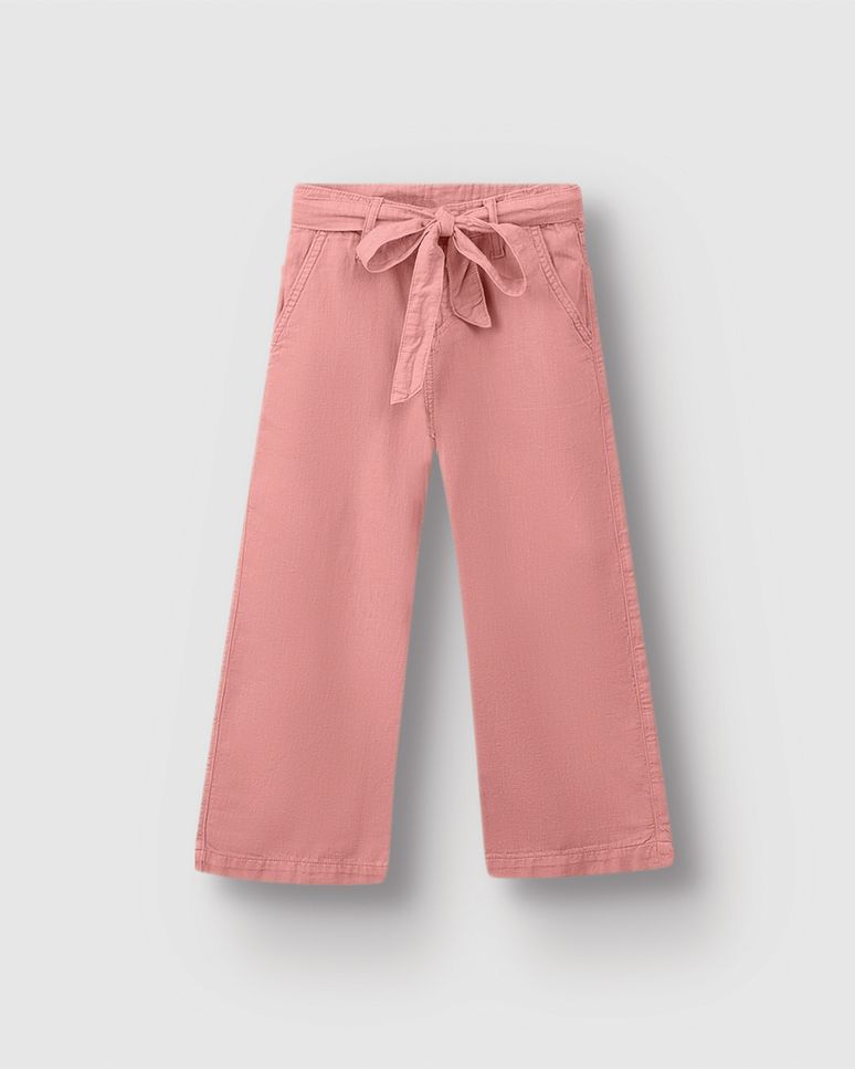 Calça Menina Wide Leg Amarração Na Cintura Em Sarja Stretch - Carinhoso