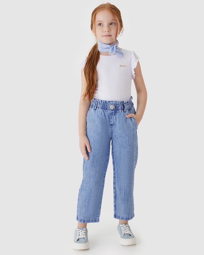 Calça Menina Clochard Cintura Alta Em Jeans Stretch - Carinhoso
