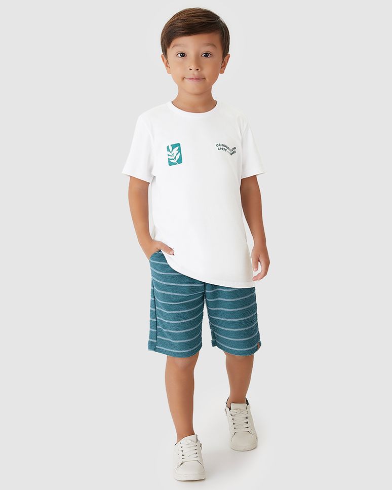 Conjunto Menino Camiseta E Bermuda Malha Texturizada Listrada - Carinhoso