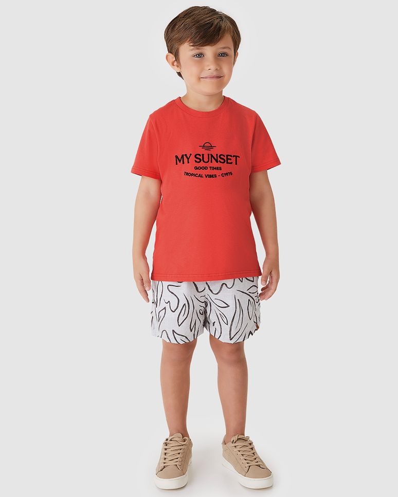 Conjunto Menino Camiseta Bordado My Sunset Good Times Em Algodão - Carinhoso