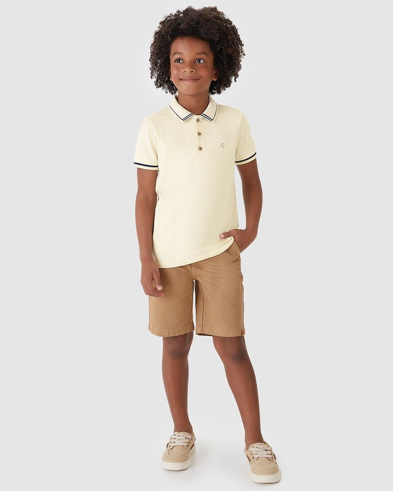 Camisa Polo Menino Básica Em Malha Linho Texturizada - Carinhoso