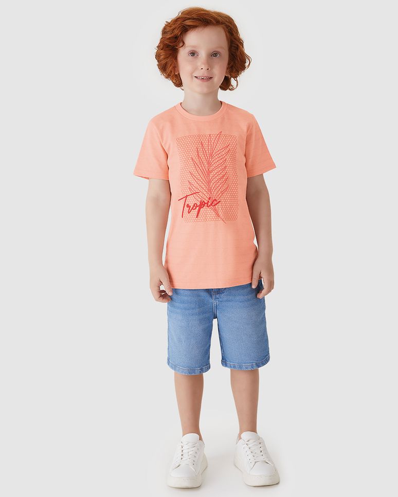 Camiseta Menino Estampa Tropic Em Malha Linho Texturizada - Carinhoso