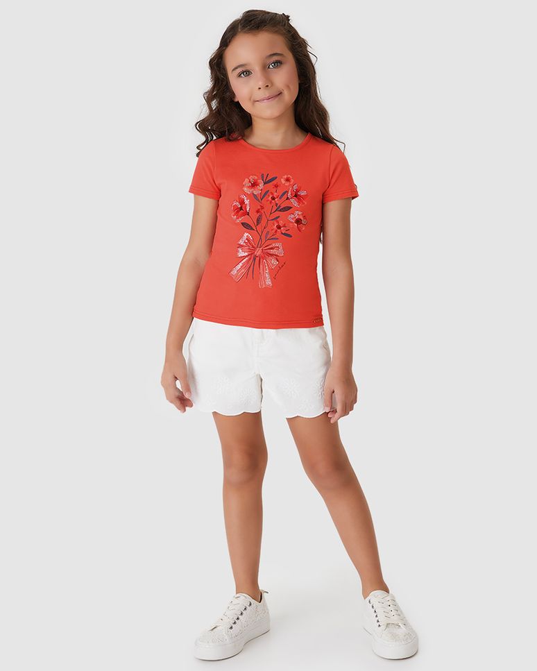 Blusa Menina Estampa Flores Com Bordado Em Algodão - Carinhoso