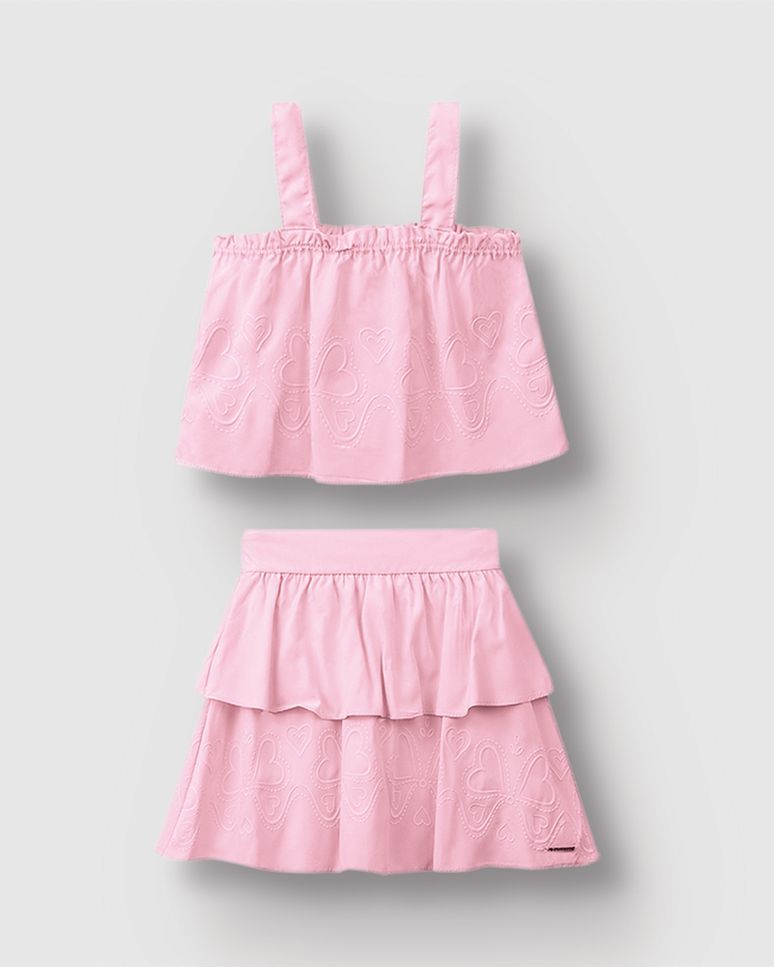 Conjunto Menina Blusa E Saia Com Detalhe Puff Em Viscose - Carinhoso