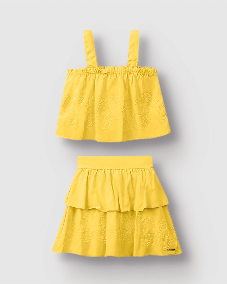 Conjunto Menina Blusa E Saia Com Detalhe Puff Em Viscose - Carinhoso