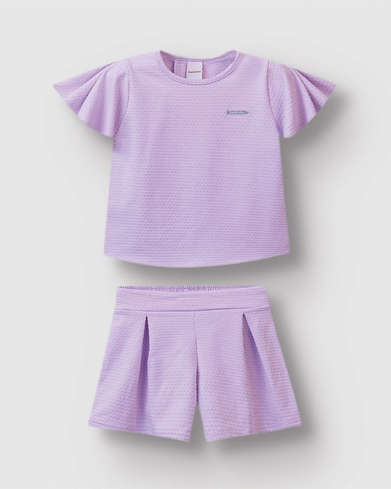 Conjunto Menina Blusa Transpasse Costas Shorts Malha Texturizada - Carinhoso