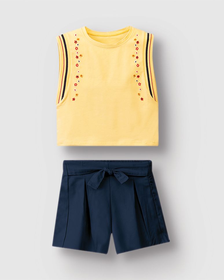 Conjunto Menina Shorts Detalhe Faixa Frontal Em Crepe De Viscose - Carinhoso