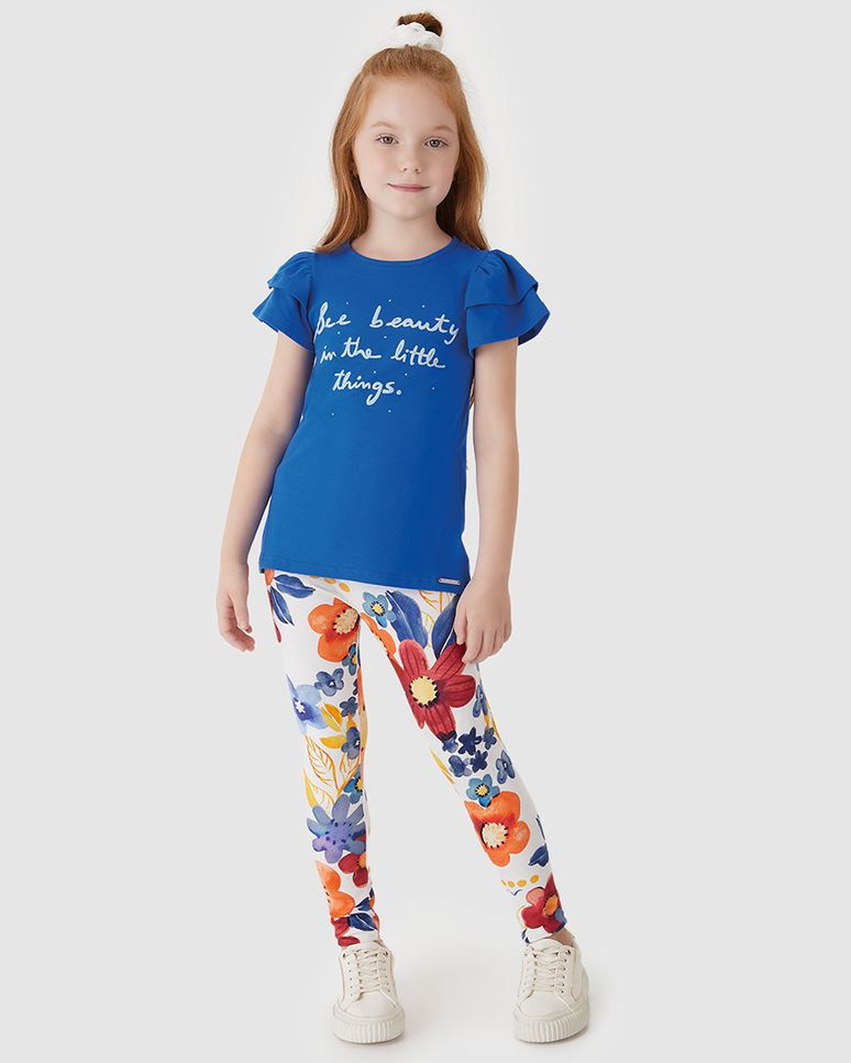 Conjunto Menina Calça Legging Estampa Floral Em Algodão - Carinhoso