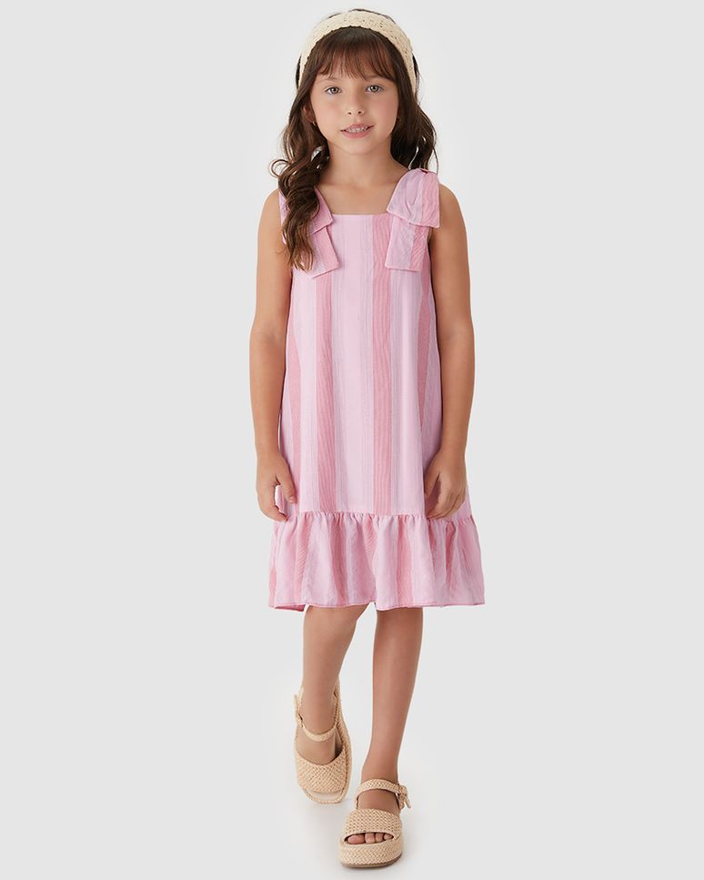 Vestido Menina Amplo Listrado Alça Laço Em Viscose Lurex - Carinhoso