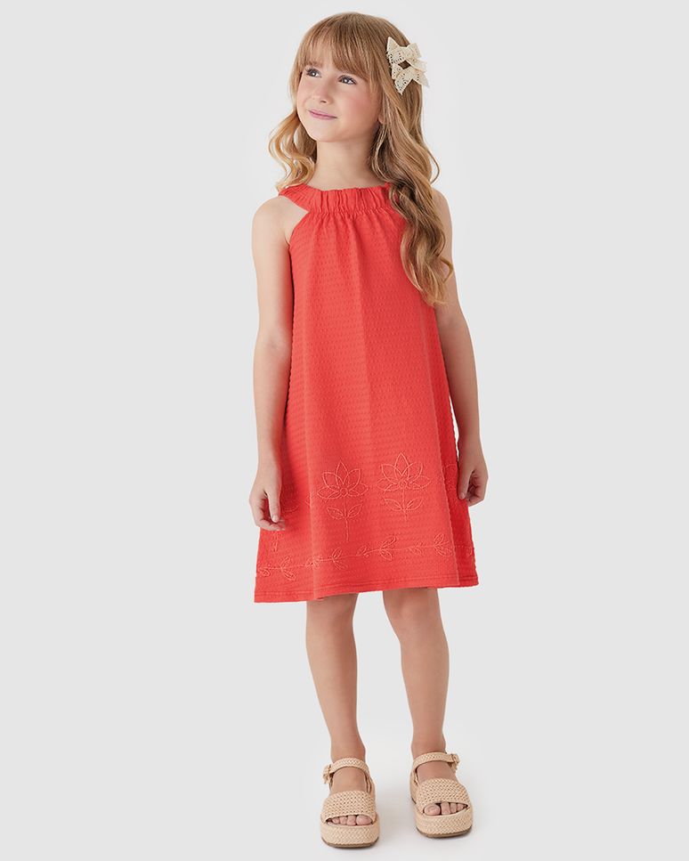 Vestido Menina Barra Estampa Puff Em Malha Texturizada - Carinhoso