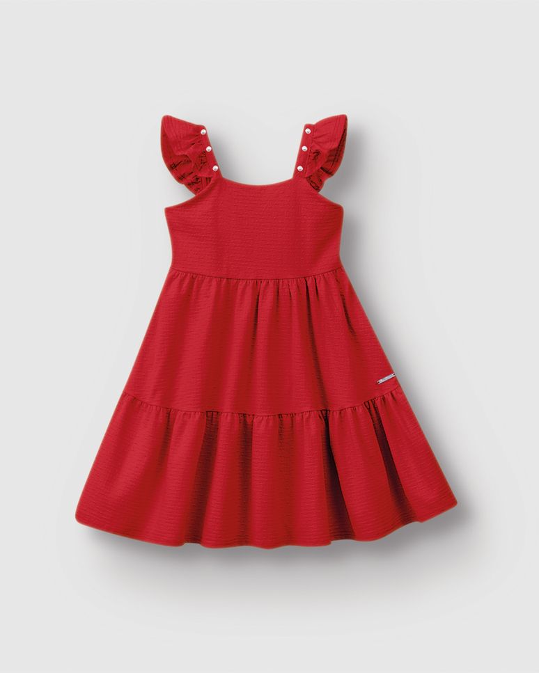 Vestido Menina Alça Babado Com Aplique Pérola Malha Texturizada - Carinhoso