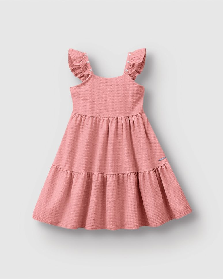 Vestido Menina Alça Babado Com Aplique Pérola Malha Texturizada - Carinhoso