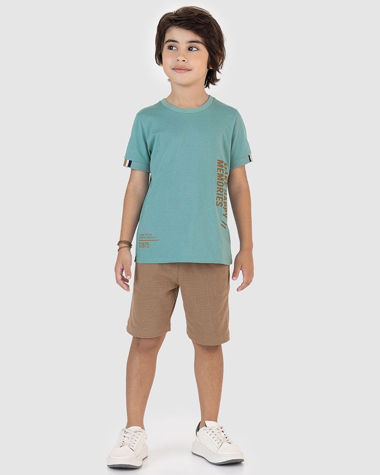 Conjunto Menino Camiseta Make Happy Memories Em Algodão - Carinhoso