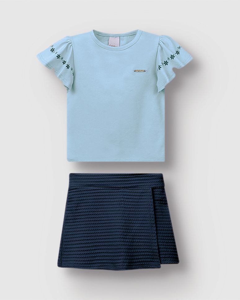 Conjunto Menina Shorts Saia Em Malha Texturizada - Carinhoso
