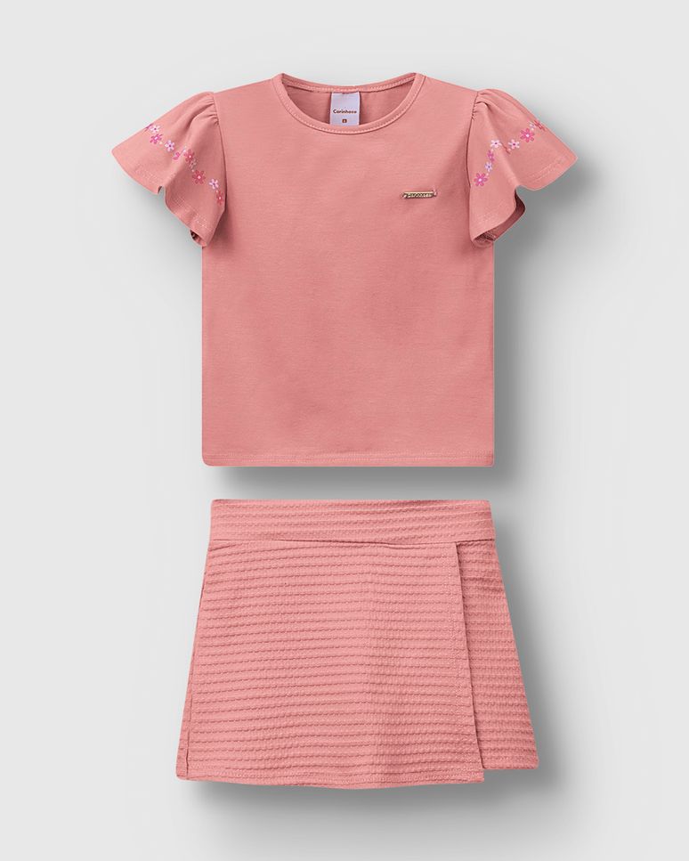 Conjunto Menina Shorts Saia Em Malha Texturizada - Carinhoso