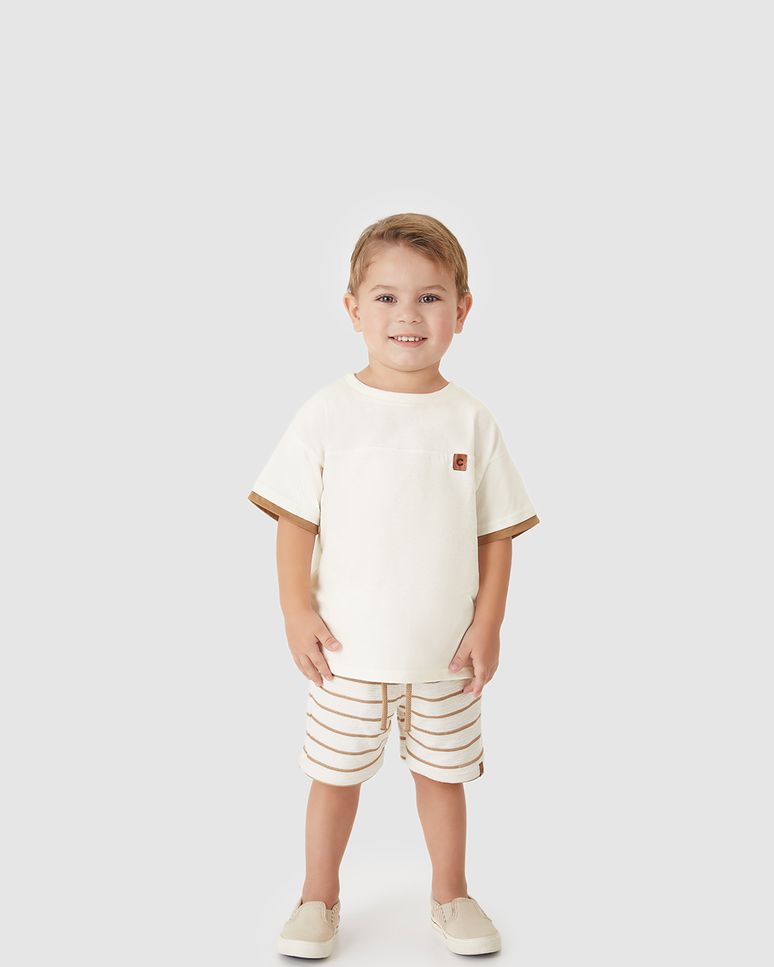 Conjunto Menino Bermuda Em Malha Texturizada Listrada - Carinhoso
