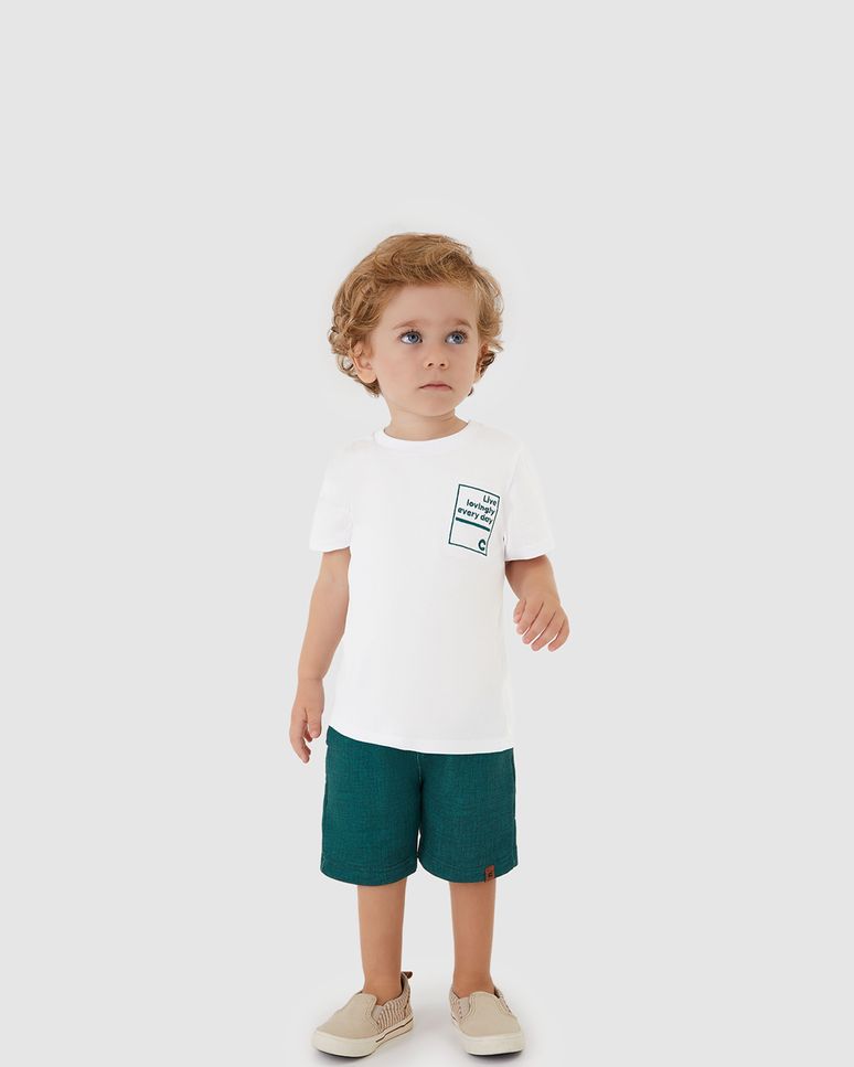 Conjunto Menino Camiseta Bordado Live Lovingly Every Day - Carinhoso