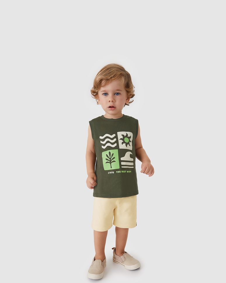 Conjunto Menino Regata The Best View E Bermuda Em Algodão - Carinhoso