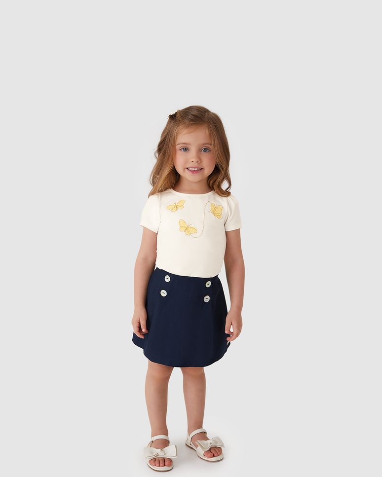 Blusa Menina Bordado Com Aplique Borboletas Em Algodão - Carinhoso