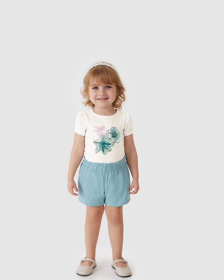 Conjunto Menina Blusa Estampa Flores Bordado Lantejoula - Carinhoso
