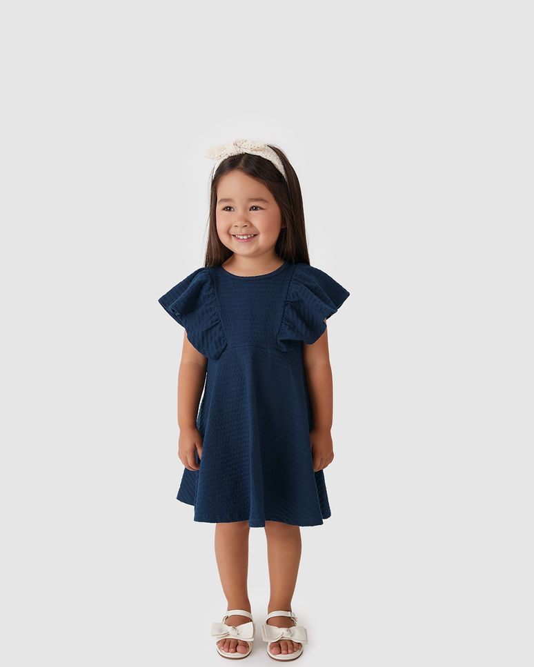 Vestido Menina Amplo Mangas Com Franzido Em Malha Texturizada - Carinhoso