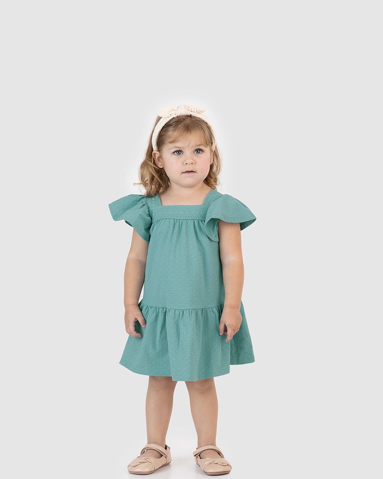 Vestido Menina Amplo Decote Quadrado Em Malha Texturizada - Carinhoso