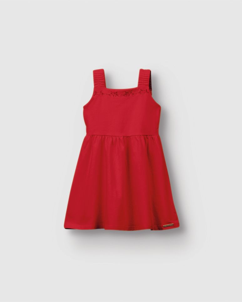 Vestido Menina Rodado Decote Com Bordado Em Algodão - Carinhoso