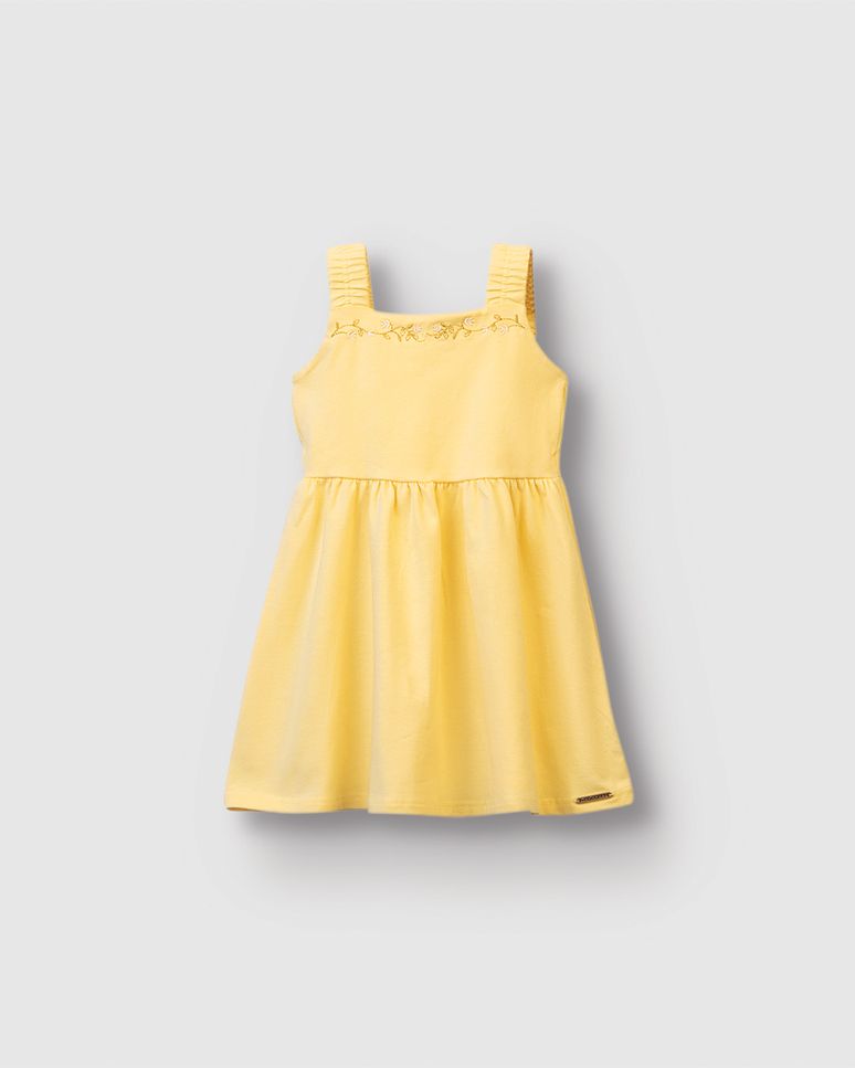 Vestido Menina Rodado Decote Com Bordado Em Algodão - Carinhoso