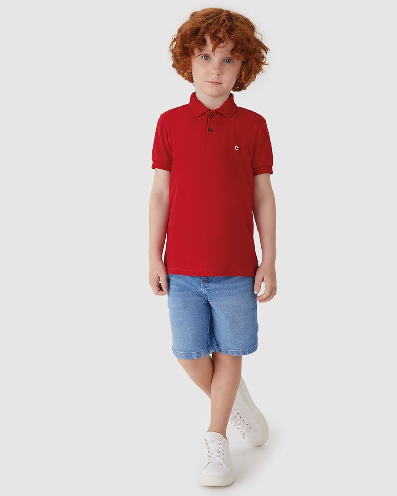 Camisa Polo Menino Manga Curta Bordado Peitoral Piquet Stretch - Carinhoso