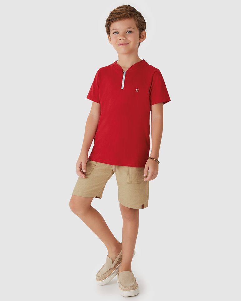 Conjunto Menino Camiseta Abertura Frontal Por Zíper Em Algodão - Carinhoso