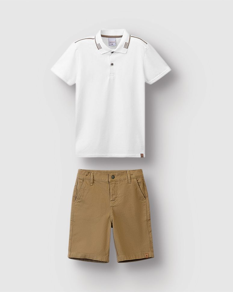 Conjunto Menino Camisa Polo Detalhe Gola E Bermuda Em Sarja - Carinhoso