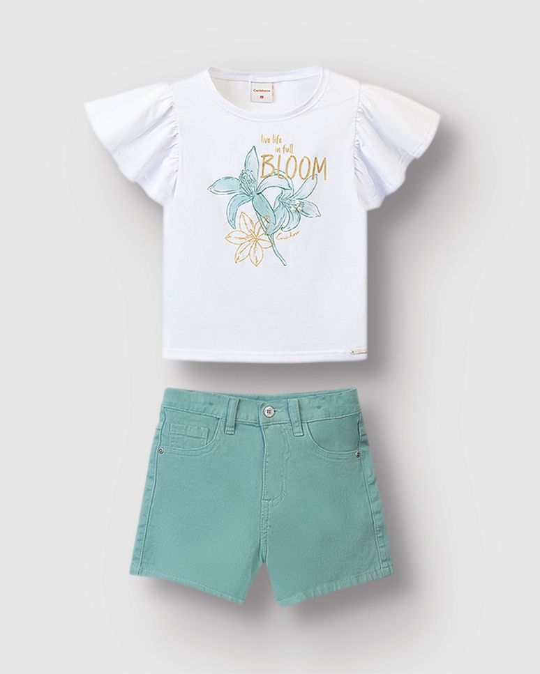 Conjunto Menina Blusa Live Life In Full Bloom Em Algodão - Carinhoso