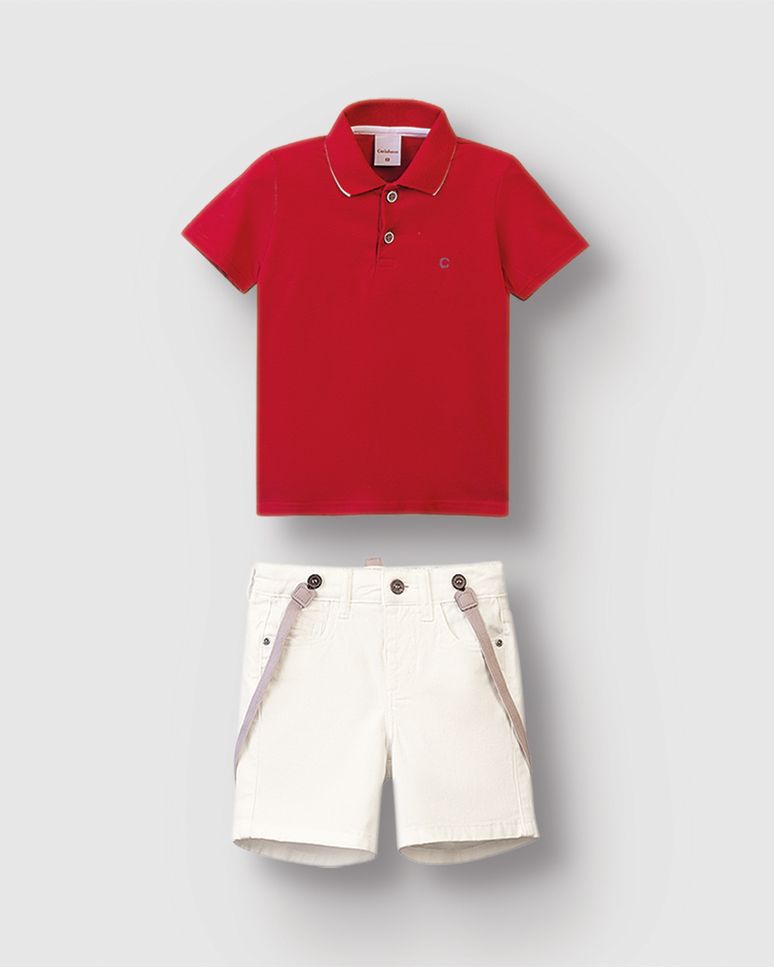 Conjunto Menino Camisa Polo E Bermuda Acompanha Suspensório - Carinhoso